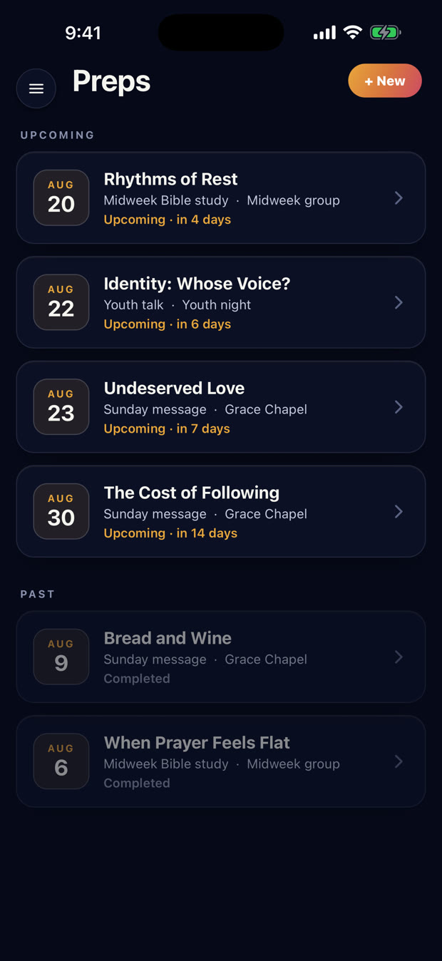Preps in Preacher Prep: upcoming and past messages listed by date